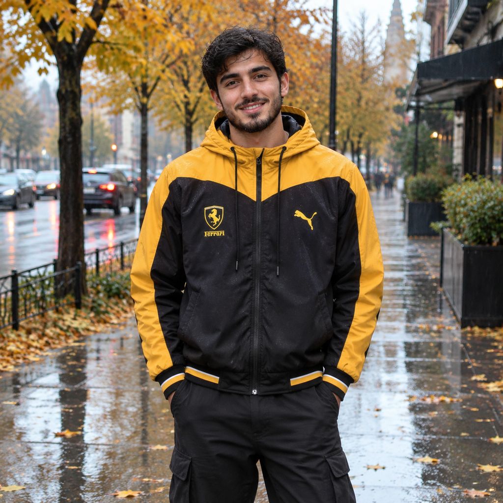کاپشن مشکی زرد مردانه مدل Ferrari