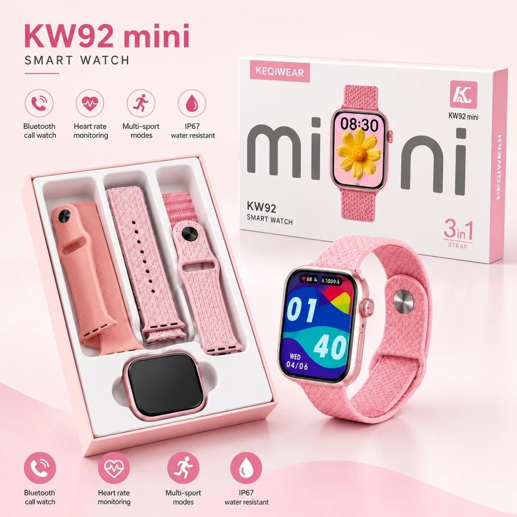ساعت هوشمند زنانه مدل Kw92 mini همراه با سه بند