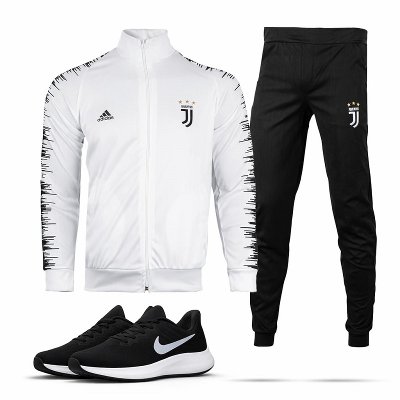 پکیج ست سوییشرت شلوار یوونتوس مردانه مدل R77  کفش ورزشی مردانه Nike مدل Tigo زیره سفید